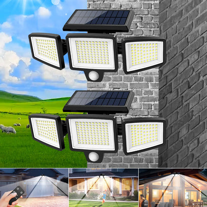 2500LM Solar Security Lights 210LED 3 Head Motion Sensor Outdoor Waterproof Light for Yard Garden Garage Porch Patio
