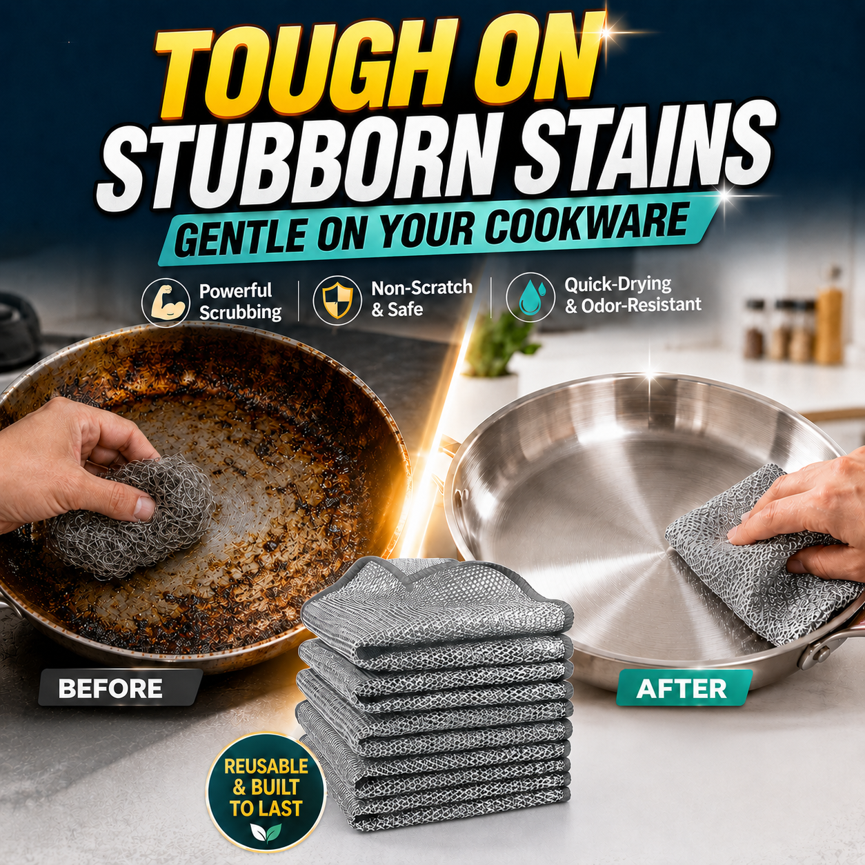 ⏳LAST DAY BUY 2 GET 1 FREE!💕Odinl™ Silver Mesh Dishcloths – Tough on Stubborn Stains, Gentle on Cookware✨