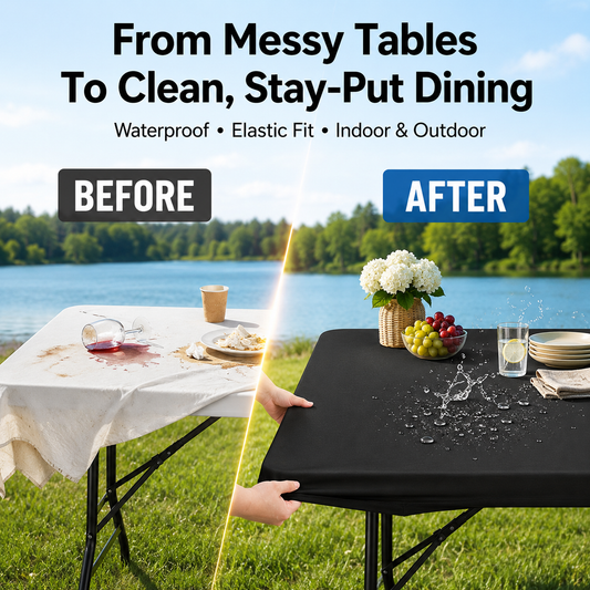 🔥Odinl™ Stretch Fabric Table Top Cap Cover – Elastic Edge, Waterproof & Reusable