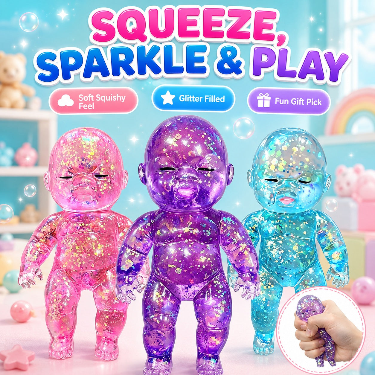 Limited-Time Cute Pick ✨👶 Mooshie Glitter Baby Squishy Sensory Toy